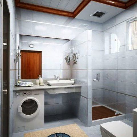 baño con ducha de obra en color blanco con detalles de madera